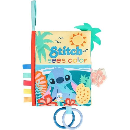 KIDS PREFERRED Disney Baby Lilo & Stitch Sees Color Soft Book, On-The-Go Sensory Books for Babies with Crinkle Pages, Ribbons, Rings, Stroller Hook