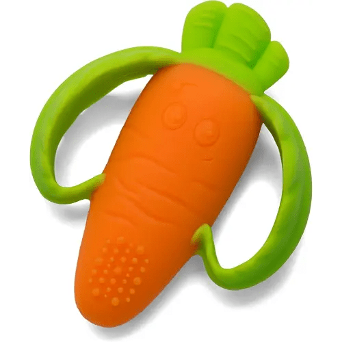 Infantino Lil' Nibbles Textured Silicone Teether -Sensory Exploration and Teething Relief with Easy to Hold Handles, Orange Carrot