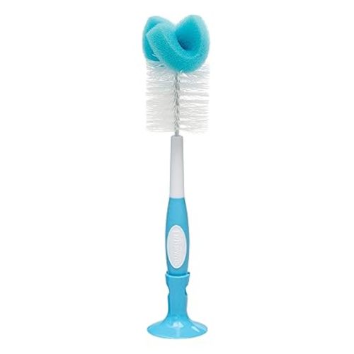 Dr. Brown's Reusable Sponge Baby Bottle Cleaning Brush with Suction Cup Stand, Scrubber and Nipple Cleaner, Blue 1-Pack
