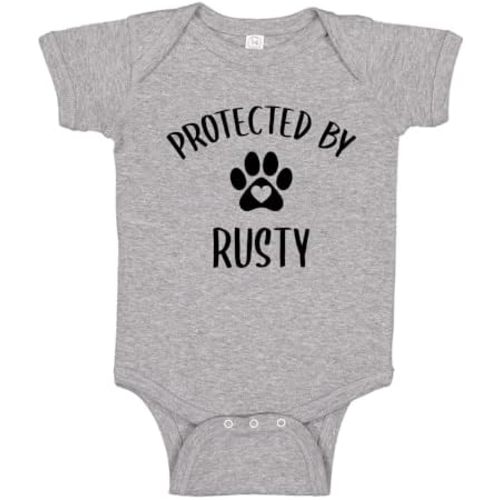 Custom Protected by Dog Baby One Piece Bodysuit Cute Personalized Newborn Baby Gift