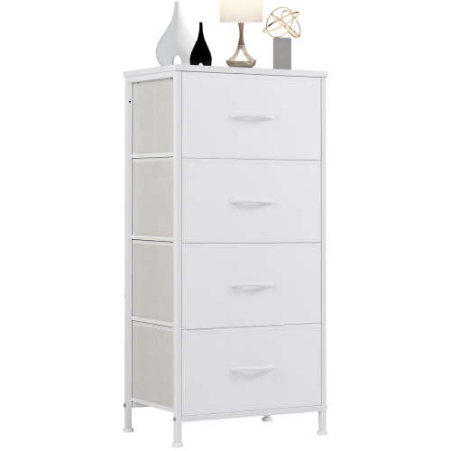 Efficient and Stylish 4-Drawer Dresser - Skinny Fabric Storage Tower with Wooden Top, Ideal for Bedroom, Closet, Nursery, Laundry, Living Room, White