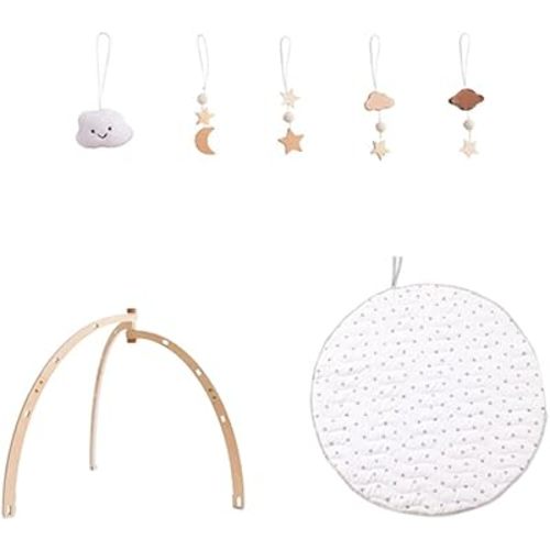 Surakey Interactive Activity Center Wooden Play Gym with Celestial Pendants for Early Crawling and Grasping Skills (Type 1)