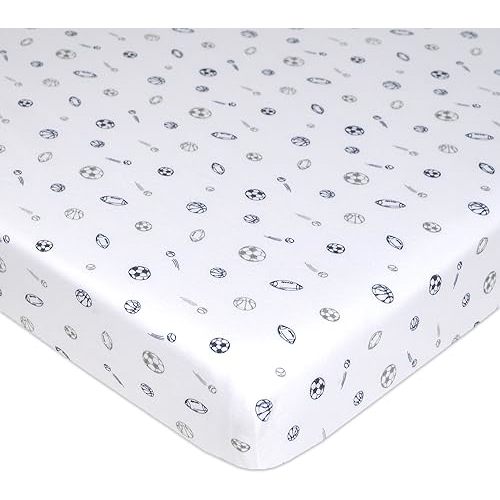 American Baby Company Fitted Mini Crib Sheet 24" x 38", Soft Breathable Neutral 100% Cotton Jersey Portable Sheet, Navy/Gray Sports, for Boys and Girls, Fits Most Pack N Play and Mini Crib Mattresses