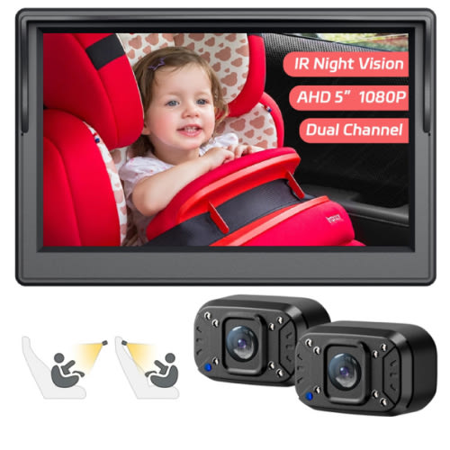 Itomoro Baby Car Camera, Dual Channel 5 inch Display with 2 IR Night Vision Camera, Easily Install Baby Car Mirror 1080P Clear Car Baby Camera for Rear Facing Seat Backseat ACZ403