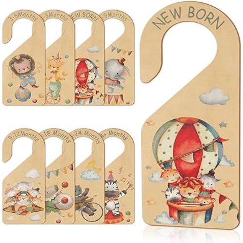 8PCS Baby Closet Divider for Wardrobe Closet, Circus Theme Double Sided Wooden Clothes Organizer for Baby Nursery Newborn Shower Gifts Party Home, Nursery Decor Hanger Dividers Organization