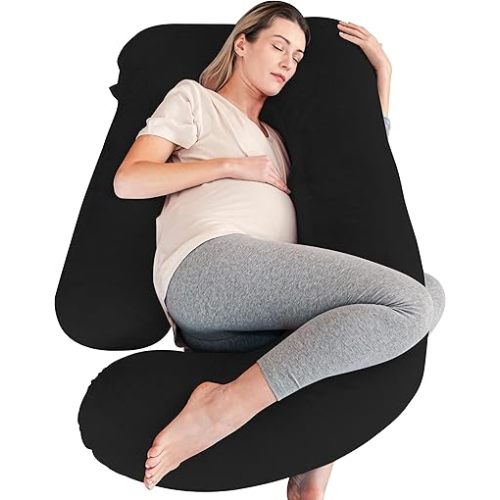 Cute Castle Pregnancy Pillows, Soft U-Shape Maternity Pillow with Removable Cover - Full Body Pillows for Adults Sleeping - Pregnancy Must Haves - Jumbo 57 Inch - Black