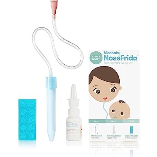 Frida Baby Nasal Aspirator NoseFrida The Snotsucker with 10 Extra Filters and All-Natural Saline Nasal Spray