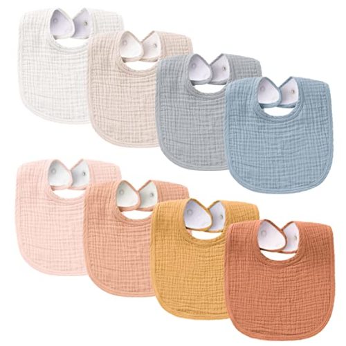 Konssy Muslin Baby Bibs 8 Pack Baby Bandana Drool Bibs Cotton for Unisex Boys Girls, 8 Solid Colors Set for Teething and Drooling - Pink