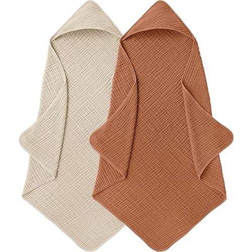 Muslin Hooded Baby Towels for Newborns, 32"x32", 100% Cotton – 6 Layers Super Soft Absorbent Breathable, Baby Bath Towel, Toddler Bath Towel – Pack of 2