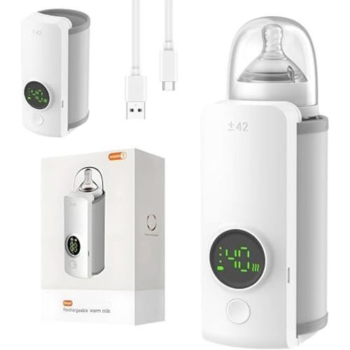 Portable Bottle Warmer, Equipped with a 6000 mAh Battery, Suitable for Dreastfeeding and Formula Feeding, Suitable for Travel Bottle Warmer, with a Digital Display