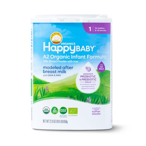 Happy Baby Organics Stage 1 A2 Infant Formula, 0-12 Months, 22.9 Ounce (Pack of 1)