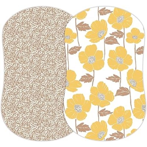 Baby Bassinet Sheets Girl (Poppy Fields) 2-Pack - Fitted Bedside Bassinet Sheets - Buttery Soft Cotton Blend for Standard Bassinet Mattress Pad - Compatible with Halo Bassinest