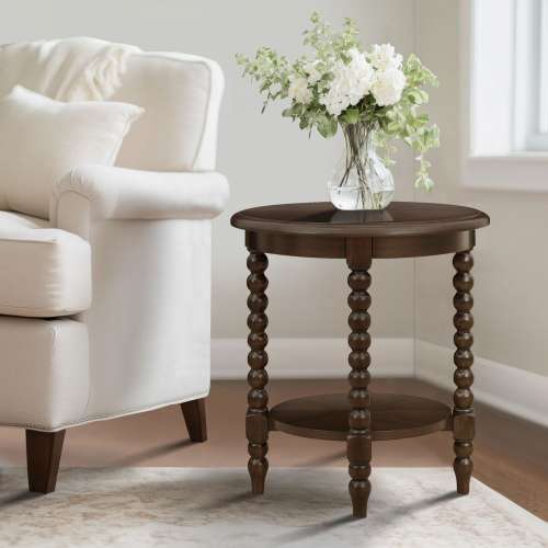 Martha Stewart Lily Pond Philippe Round End Table with Shelf - 20"Dia x 24"H