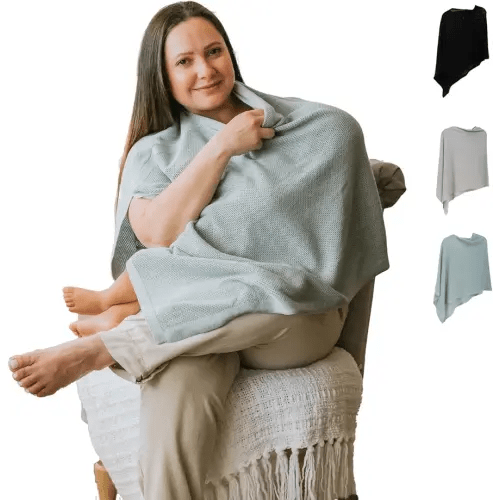 100% Cotton - Breathable Nursing Cover Up for Breastfeeding - Privacy Nursing Covers - Breastfeeding Must Haves - Ponchy by Gold Mamas - Versatile Nursing Shawl for Baby Feeding (Blue)
