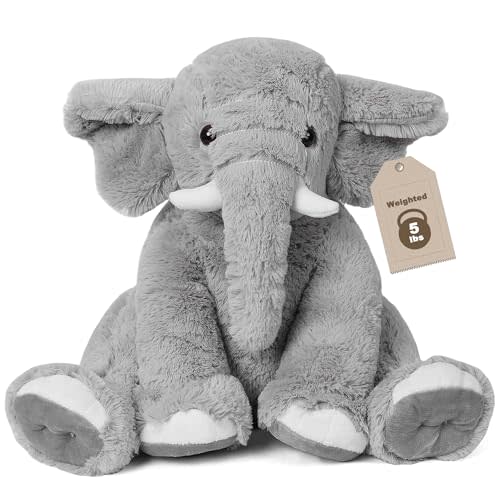 Elephant Weighted Stuffed Animals 5 lbs 16 inches Gray, Large Weighted Elephant Plushie Cuddly Pillow Gift for Kids & Adults