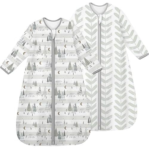Yoofoss Baby Sleep Sack 12-18 Months Long Sleeve Wearable Blanket Baby 100% Cotton 2-Way Zipper 0.5 Tog Toddler Sleeping Sack, Lightweight(Large)