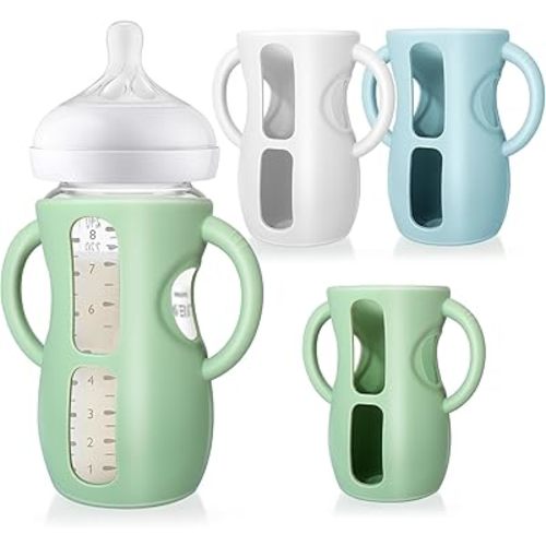 Juome Silicone Sleeves with Handles for Avent Natural Glass Baby Bottle - 3 Pack Anti Breakage Baby Bottles Holder, Compatible with Philips Avent Anti Colic Baby Bottles 8 oz