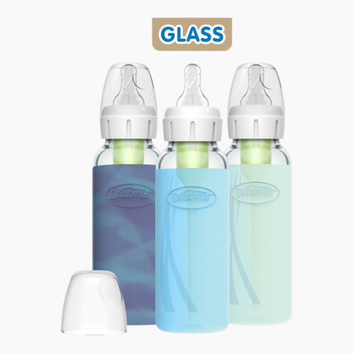 Dr. Brown's Anti-Colic Options+ Glass Narrow Baby Bottle with Protective Sleeve - Blue, 8 Oz