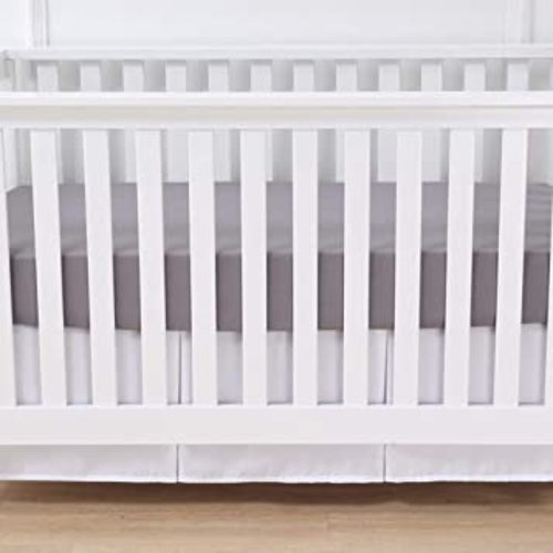 Belsden Crib Skirt with Durable Woven Platform for Boy and Girl, 2 Long Sides Pleated, Split Corners Dust Ruffle for Easy Placement Inside of Standard Crib, 14 inches (36cm) Length Drop, White Color