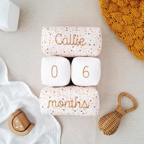 Personalized Baby Girl Milestone Blocks: Floral Embroidered Age Set
