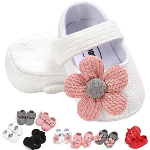 Baby Girls Mary Jane Flats with Bowknot Floral Princess Wedding Dress Shoes Soft Newborn Infant Crib First Walkers Prewalker
