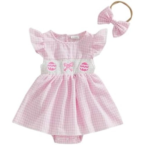 Easter Outfit Baby Girl Romper Dress My First Easter Fly Sleeve Smocked Dress Newborn Cute Baby Summer Clothes