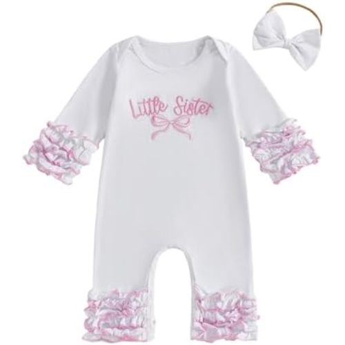 YINGISFITM Little Sister Newborn Outfit Baby Girl Fall Jumpsuit Tiered Ruffled Long Sleeve Onesie Cute Clothes Sets