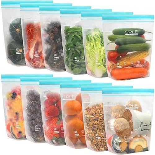 SPLF 12 Pack Reusable Gallon Freezer Bags Dishwasher Microwave Safe