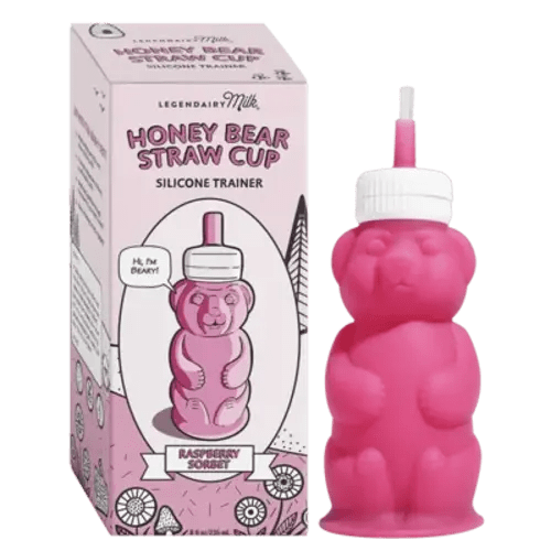 Legendairy Milk Honey Bear Silicone Straw Cup for Infants, Raspberry Sorbet, 8 oz