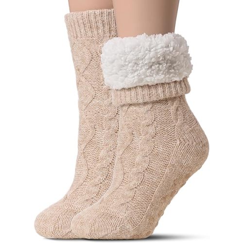 Tough Land Slipper Socks for Women with Grippers Non Slip, Sherpa Lined Slipper Socks