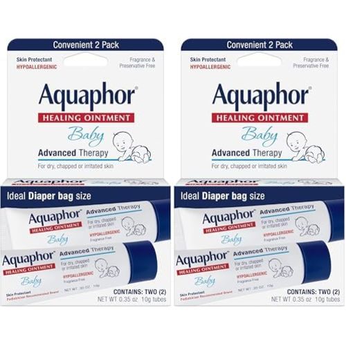 Aquaphor Baby Healing Ointment, To-Go Pack | Advanced Therapy | For Chapped Cheeks | For Diaper Rash | 2 Count Pack