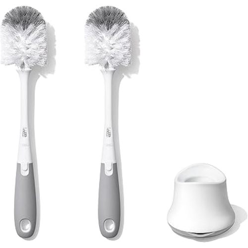 OXO Tot Bottle Brush with Nipple Cleaner and Stand – Gray, 2-Pack