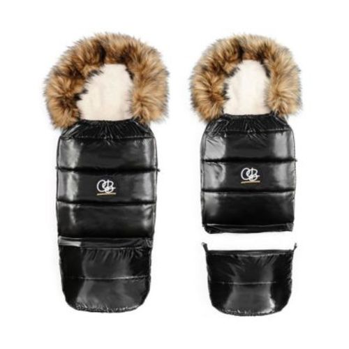 Baby Cover 0-3 Years Organic Premium Beige Wool Adjustable Footmuff in Satin Black