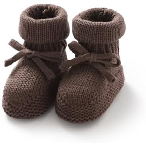 Hadetoto Newborn Baby Booties Cotton Knit Shoes Soft Cozy First Wakers Warm Booties for Toddler Infant Girl Boy