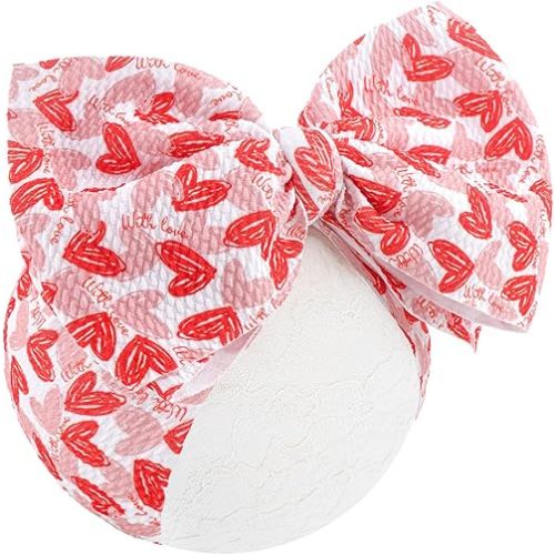YanJie Valentines Baby Girl Headbands Newborn Bows Red Heart Bow Pink Headband Big Baby Bows Wide Hairbands Valentines Gift Handmade Hair Accessories
