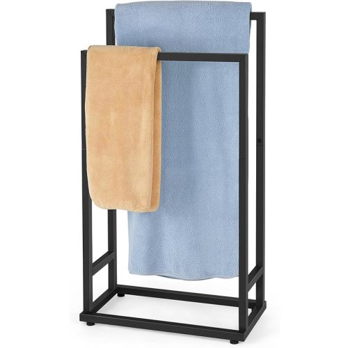 Freestanding Towel Racks 2 Tier Small Towel Holder Stand for Bathroom Matte Black Stainless Steel Industrial Towel Drying Rack for Hand Towels Blanket