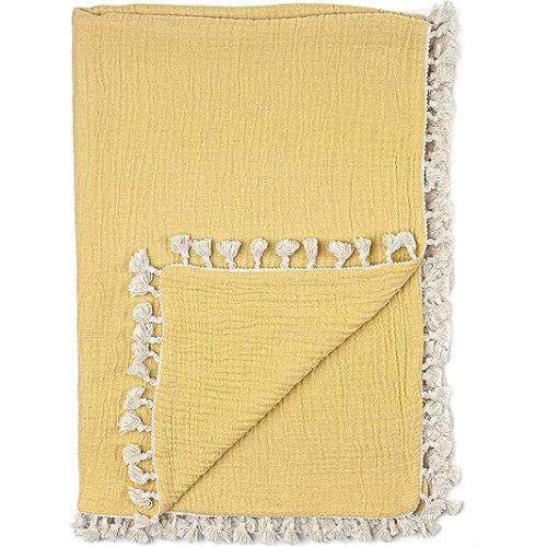 Crane Baby Muslin Swaddle Blanket, Soft Cotton Lightweight Nursery and Stroller Blanket for Baby Boys & Girls, Ochre Yellow, 30" x 40"