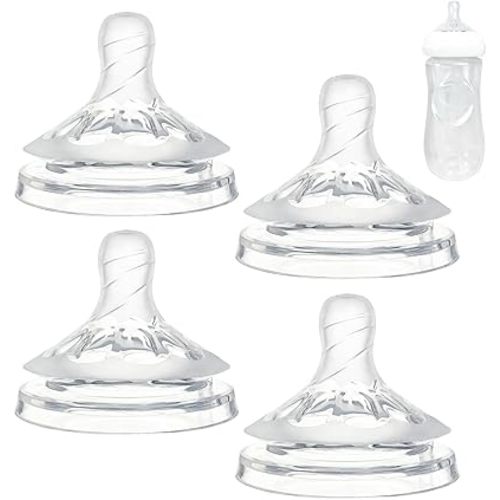 Silicone Replacement Nipple Compatible with Philips Avent Natural Bottle, 4 Pack Bottle Nipple, Leak-Proof, BPA-Free, Anti-Colic, Flow 1 for 0-3 Month