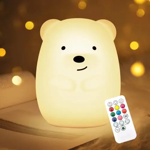 Nice Dream Bear Night Light for Kids, 9 Color Changing Baby Night Light with Remote＆Timer, Rechargeable Animal Kids Night Lamp for Boys Girls Nursery Bedroom, Kids Kawaii Gifts (6.1"x4.8"x4.8")