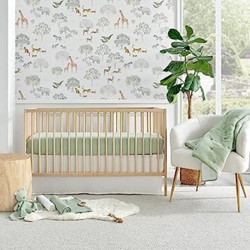 Levtex Baby - Cloud Muslin Crib Bed Set - Baby Nursery Set - Sage and White Stars - Sage Textured Muslin - 5 Piece Set Includes Quilt, Fitted Sheet, Two Swaddles & Bear Lovey