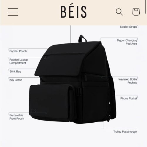 BÉIS 'The Ultimate Diaper Backpack' in Black - Best Backpack Diaper Bag in Black