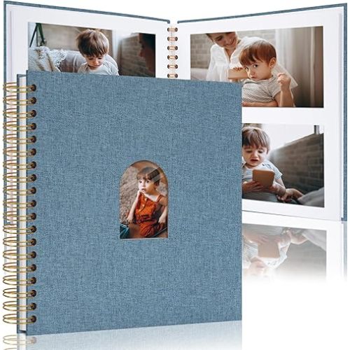 Vienrose 12X12 Inch DIY Scrapbook Album Linen Arch Window Photo Album 40 Blank Pages Scrap Book Photo Albums for Wedding Baby Shower, Navy Blue