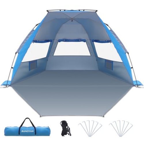 SUNOYAR Beach Tent Sun Shelter, Pop up Beach Tent for 4-6 Person with UPF 50+UV Protection, Portable Beach Shade Canopy for Camping, Picnics and Outdoor
