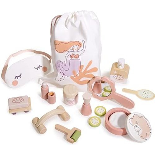 Tender Leaf Toys - Spa Retreat Set - 20 Piece Pretend Play Wood Pamper Set with Drawstring Bag - Develops Social and Language Skills - Age 3+