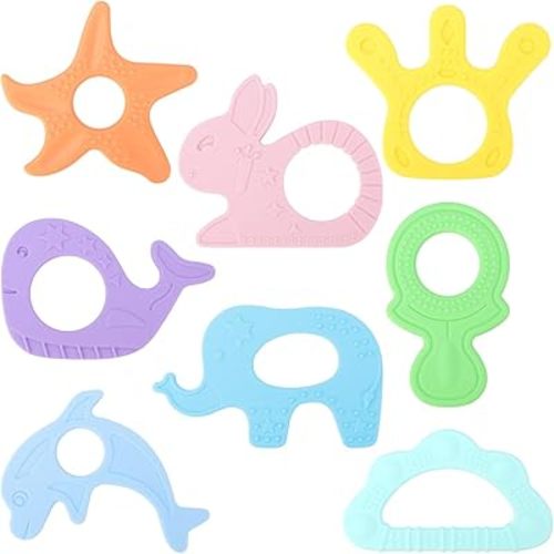 BEBOAN Silicone Teething Toys, 8 Pack Cute Baby Teethers, BPA Free Easy to Grip, Perfect for Infant Girls & Boys 3 Months+