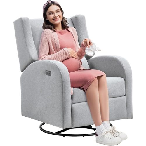 VEVOR Electronic Power Recliner and Swivel Glider with USB Port, Nursing Chair, Rocker Recliner Chair for Living Room, Bedroom, Gray