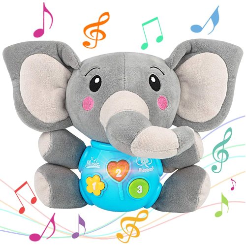 Aitbay Plush Elephant Music Baby Toys 0 3 6 9 12 Months, Cute Stuffed Aminal Light up Baby Toys Newborn Baby Musical Toys for Infant Babies Boys & Girls Toddlers 0 to 36 Months