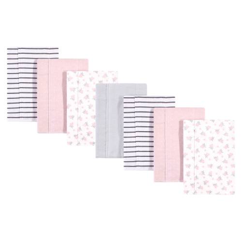 Hudson Baby Infant Girl Cotton Flannel Burp Cloths 7pk Set, Gray Pink Floral, One Size - Gray Pink Floral - One Size