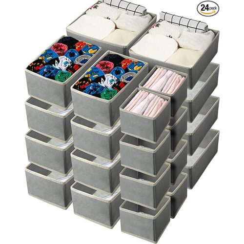 Potchen 24 Set Clothes Dresser Drawer Organizers, Closet Wardrobe Organizers Storage Dividers, Underwear Foldable Cloth Baby - Gray