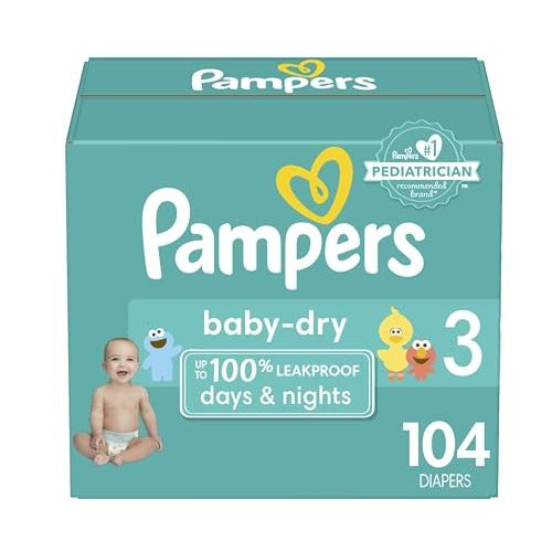 Pampers Baby Dry Diapers - Size 3, 104 Count, Absorbent Disposable Diapers